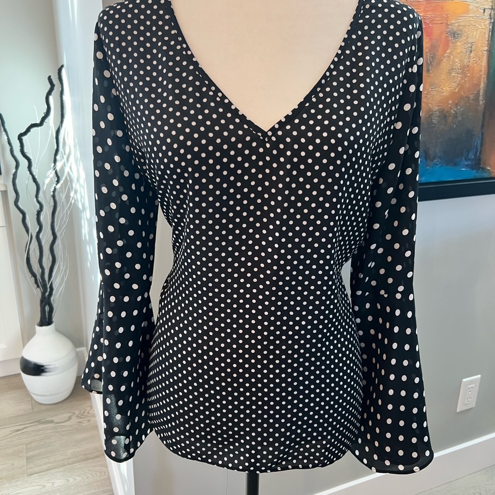 Violet & Claire Black and White Polka Dot Blouse